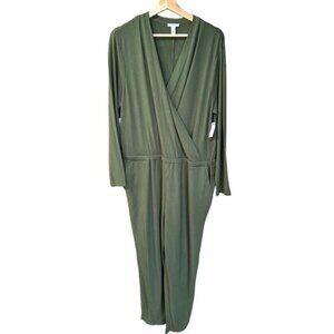 NEW! Daily Ritual Green Lounge Long Sleeve Comfy Jumpsuit Sz XL Jersey Knit